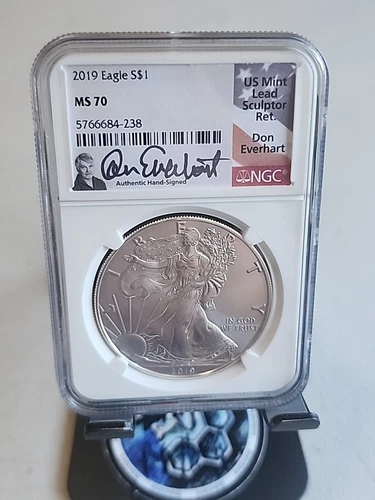 2019 American Silver Eagle Don Everhart Signed MS70 NGC Coin