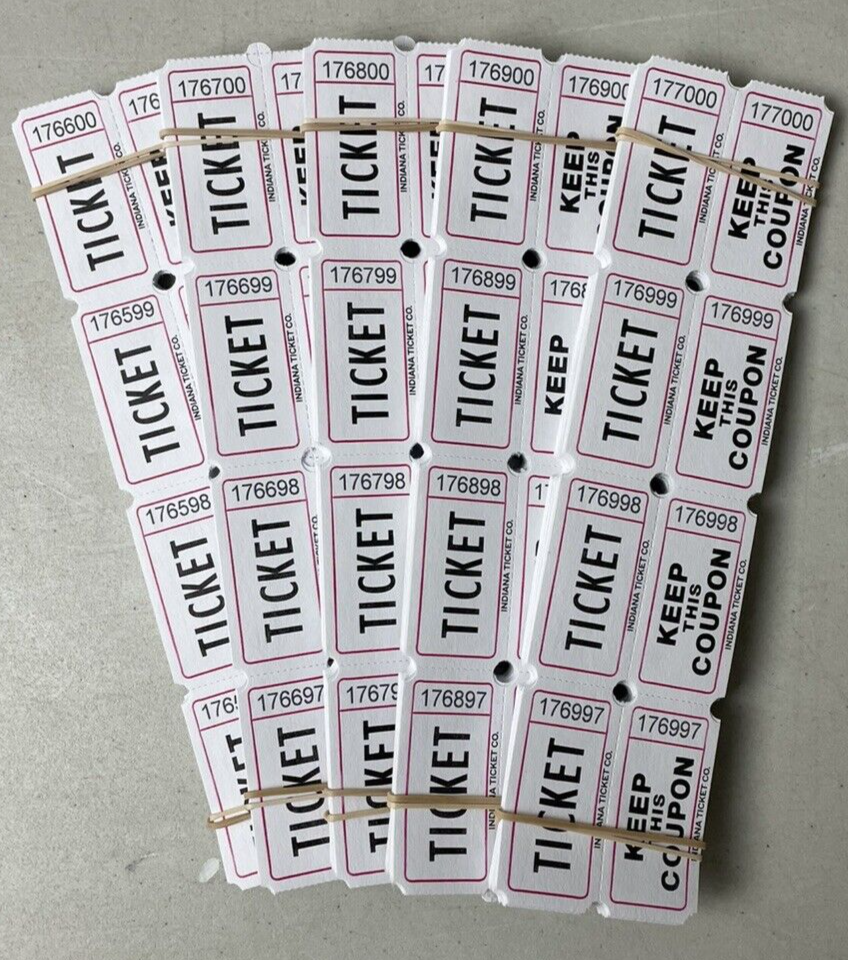 White Raffle Tickets Package of 500 Folded Flat Double Stub Split