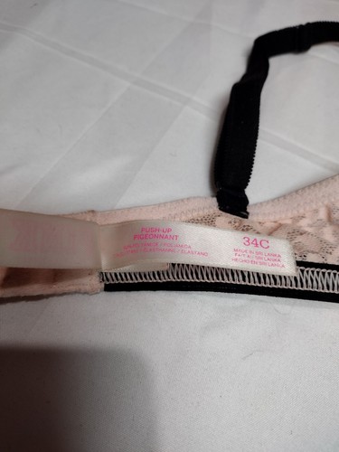Victorias Secret Push Up Pigeonnant Bra Sz34C Cream Lace Accent Underwire Padded - Picture 7 of 12