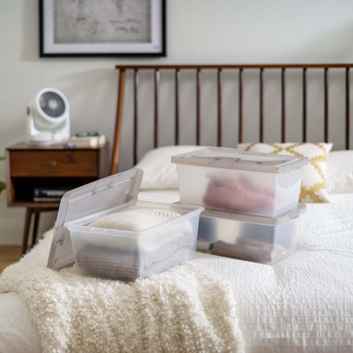 17-Qt Plastic Stackable Storage Box Home Container Tote with Lids Gray Set of 8 - Picture 11 of 12