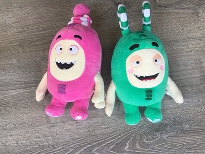 ODDBODS Cartoon One Animation Set Of 2 Plush Stuffed 12'' Characters Green & Pink