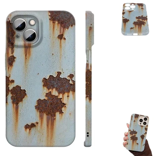 Custodia telefono arrugginita, look metallo ruggine lucido, custodia stile ferro per iPhone 16/15/14/13  - Foto 1 di 15