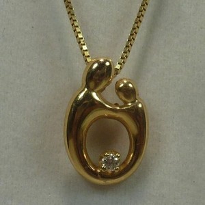 Authentic 0.03ct Real Moissanite Mother Child Pendant 18" Necklace 14KT Yellow Gold Plated