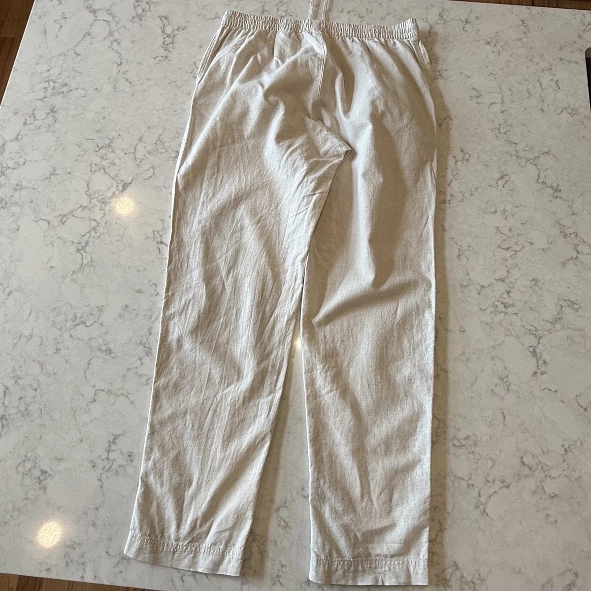 Pantalones de chándal H&M de lino y algodón con cordón cónicos para mujer M beige natural