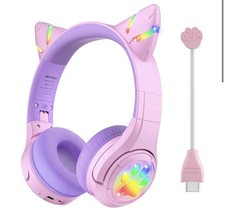 Cat Ear Kids Bluetooth Headphones LED 85dB Volume Wireless Wired Mic