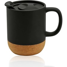 Travel Ceramic Cup Removable Lockable Lid Wood Heatproof Cork Base Design