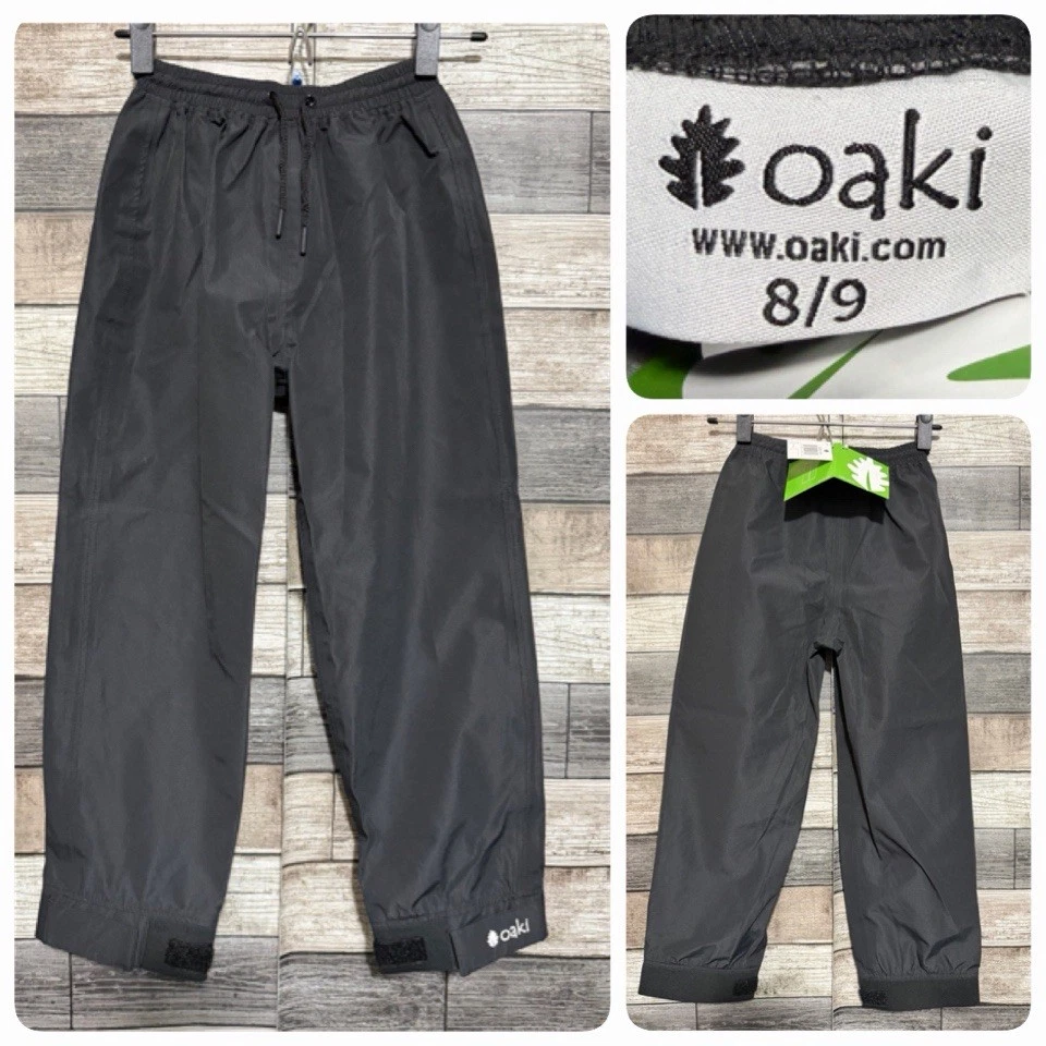 Oaki Rain Pants Kids Size 8/9 Black Drawstring (Inseam 21) Pull On