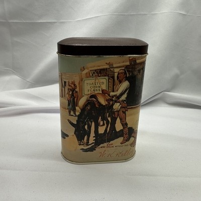 Vintage 80s KELLOGG'S Cereal TIN Toasted Corn Flakes 1984 Native American Theme 