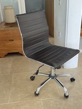 Eames Style Office Chair Black Faux Leather Seat Chrome Base Slight Damage Used