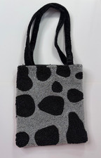 Vintage Black  Gray Seed Bead  Velvet Evening Bag, Handbag, Clutch-G202