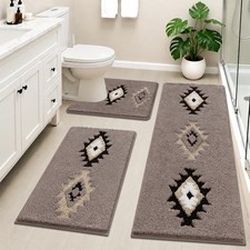 HEBE Boho Bathroom Rugs Set 3 Piece, Non Slip Washable Bath Mat Set  Soft
