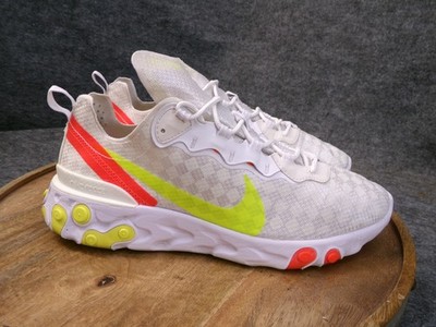 Nike React Element 55 Mens Size 10.5 White Volt Crimson Running Shoes Sneakers