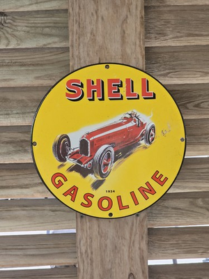 #ad VINTAGE SHELL GASOLINE GREEN STREAK PORCELAIN SIGN RACE CAR MOTOR OIL 12quot; $249.90