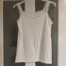Ladies while  Solid Lace Trim Vest Top Size 16-18