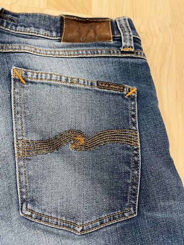 Pantalón vaquero hombre Nudie 31 32 azul Lean Dean Slow Woran 1% elastano cómodo mancha - Imagen 18 de 19