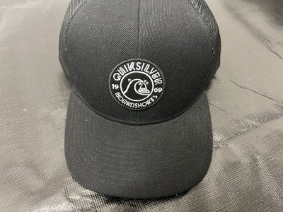 QUIKSILVER Black White Patch Logo Hat Cap  Trucker Mesh SnapBack Curve Brim NEW