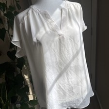 Banana Republic Split Neck Chiffon White Top Size Medium