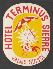 Hotel Terminus Sierre VALAIS Switzerland - vintage luggage label