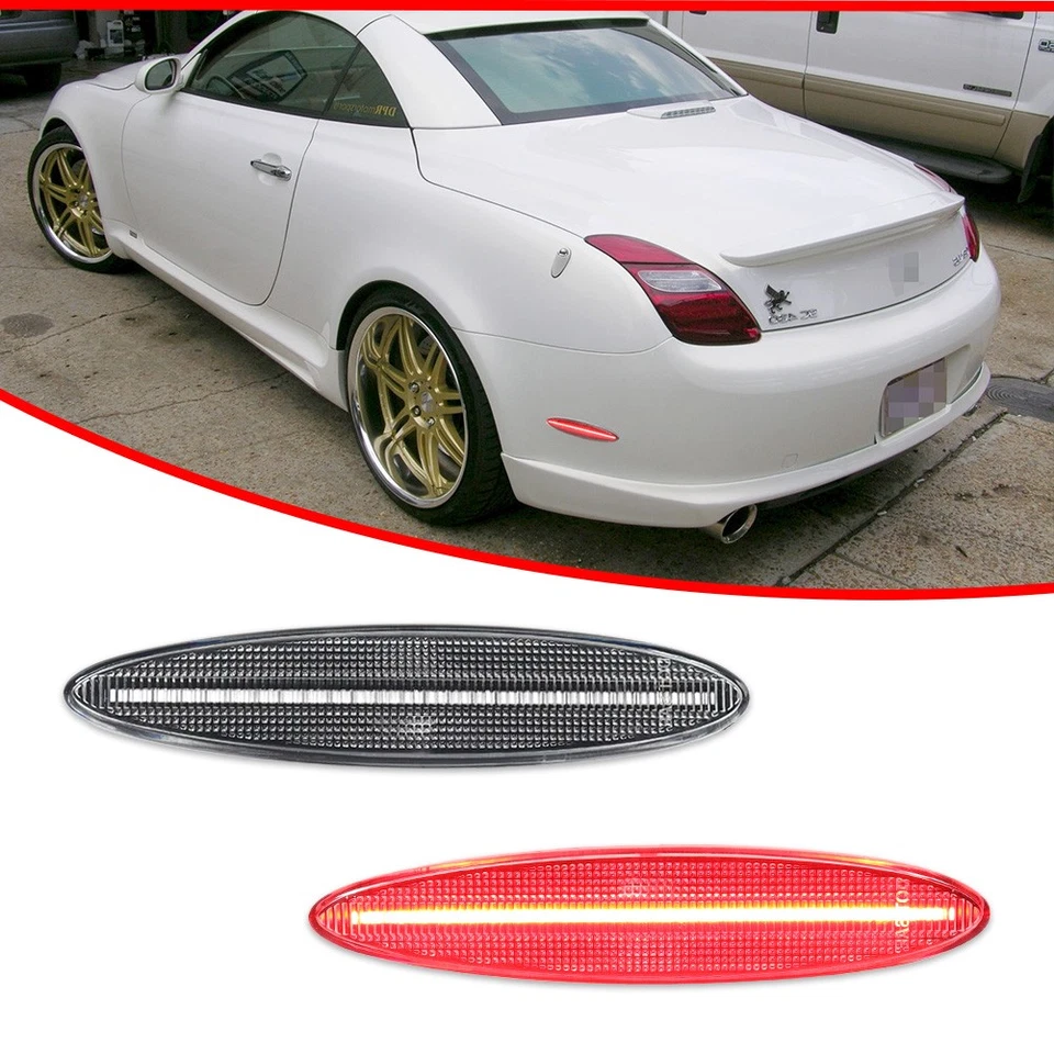 2PC Clear Lens Red LED Rear Side Marker Indicator Lights For 2002-10 Lexus SC430 - Image 2 of 4