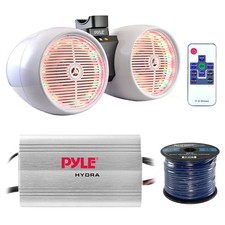 8" 600W Marine LED Wakeboard Speaker Set,Wiring, 4-Chan. Marine Power Amplifier