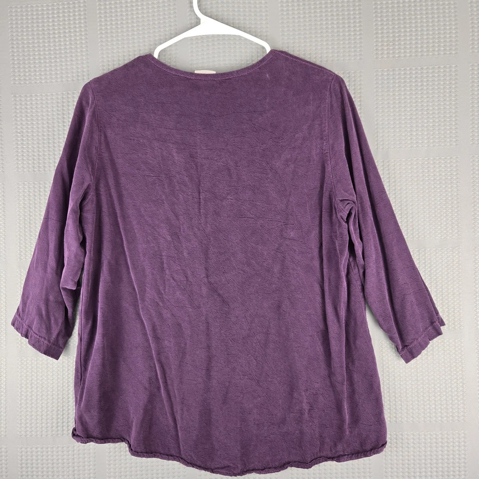 Blusa CMC Color Me Algodón Mujer Ciruela Púrpura Abotonada Manga 3/4 Cuello en V Talla S Foto 2 de 4
