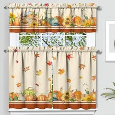 Thanksgiving Curtain Valance Set, Pumpkin 27.5"W x 36"L Pack of 3 Fall
