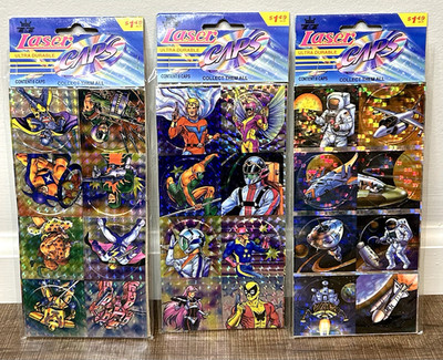 Vintage Laser Caps 90s Pogs Sealed Pack Holographic 3 Packs of 8 (24 Total Pogs)