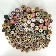 Lot of 126 Vintage Wooden Sewing Spools Empty No Thread Most Have Labels