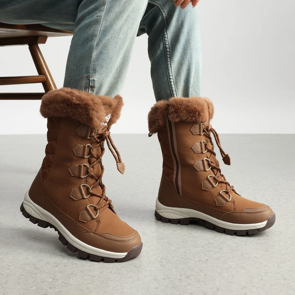 Women Winter Ski Boots Waterproof Insulated Mid Calf Snow Boots for Cold Weather - Image 3 of 4