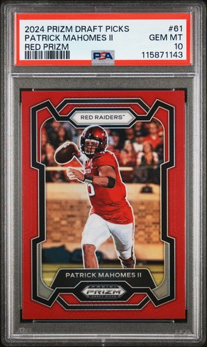 2024 PANINI PRIZM DRAFT PICKS RED PRIZM #61 PATRICK MAHOMES II 49/299 PSA 10