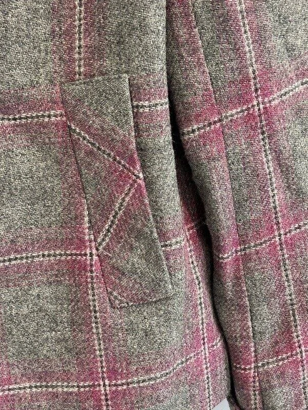 Talbots Petites Blazer Jacket Gray Pink Plaid Lined Wool Blend Size 4P - Image 3 of 4