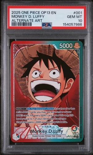 2025 ONE PIECE MONKEY D. LUFFY ALT ART OP13-CARRYING ON HIS WILL #001 PSA 10