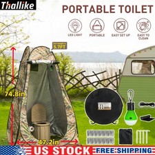 Portable Camping Toilet with Pop-Up Privacy Tent Folding Toilet LED-Light Hiking