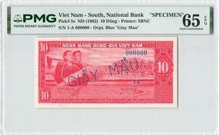 SOUTH VIETNAM 10 Dong 1962 P 5s SPECIMEN PMG 65 EPQ Gem UNC Scarce Grade