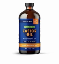 16 OZ- 100% Organic Castor Oil Moisturizing Oil Skin-Hair-Body Best By 04/2027