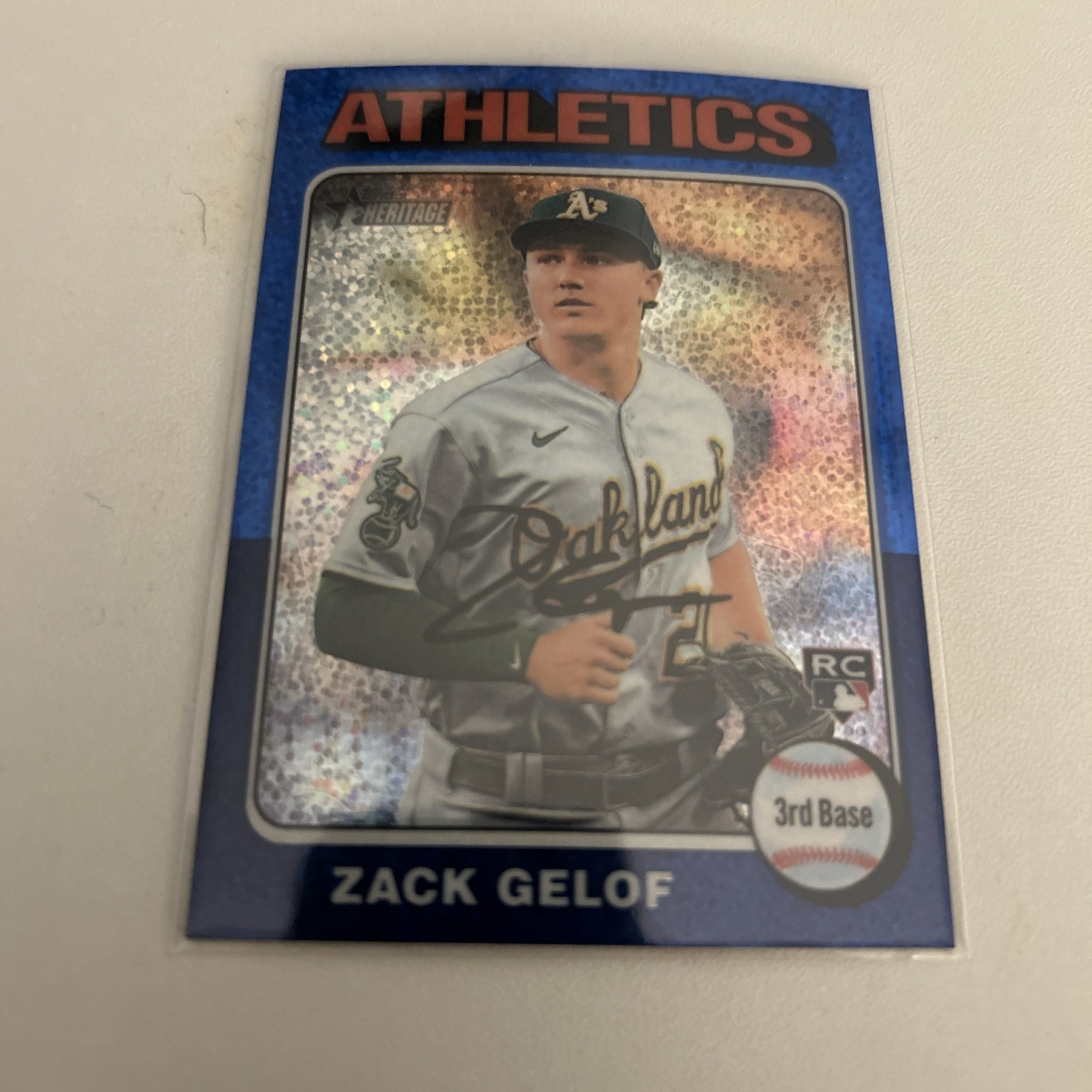 2024 Topps Heritage - Zack Gelof #346 Chrome Blue Sparkle Refractor (RC)