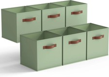 6 Pack 11 Inch Cube Storage Bins Collapsible Fabric Closet Organizer Sage Green