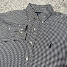 Ralph Lauren Shirt Mens 15.5 32/33 Blue Check Dress Button Down Yarmouth Oxford