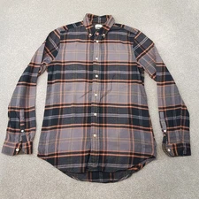 Paul Smith Mens Shirt Medium Grey Black Orange Plaid Check Brushed Tailored Fit