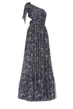 Ieena for Mac Duggal One Shoulder Floral Gown Maxi Dress Purple Chiffon - Size 6