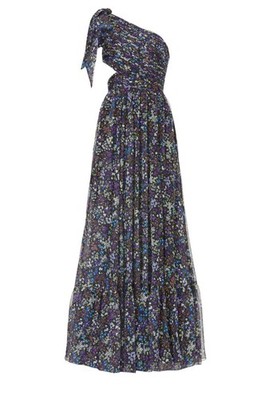 Ieena for Mac Duggal One Shoulder Floral Gown Maxi Dress Purple Chiffon - Size 6