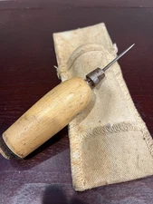 Vintage Awl With Belt Case Punch Scratch Star #2 Carrying Case 7”, Awl 5.5”