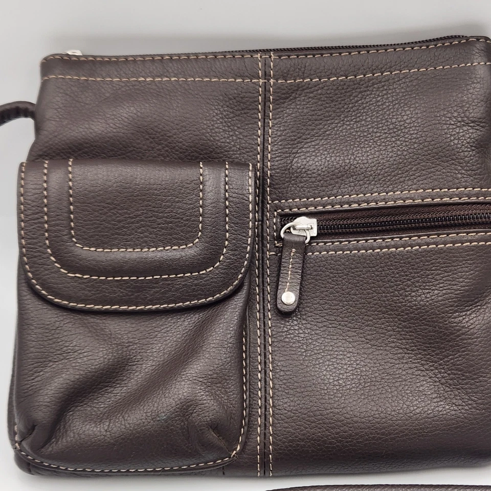 Bolso Bandolera Tignanello Marrón Oscuro Cuero Genuino Bolsillos con Cremallera Ajustable Foto 2 de 4