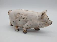 Antique Cast Iron ADVERTISING PIG BANK BUY AT NORCO AND SAVE Pottstown, PA TF572