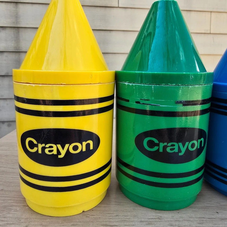 Lote de 4 tazas de crayón vintage de los años 80 para niños pequeños rojo azul amarillo verde Foto 2 de 4