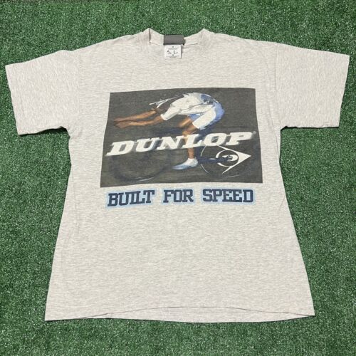 Vintage 90's Dunlop Built For Speed Cycling T-Shirt Gray Sz Medium Graphic Print