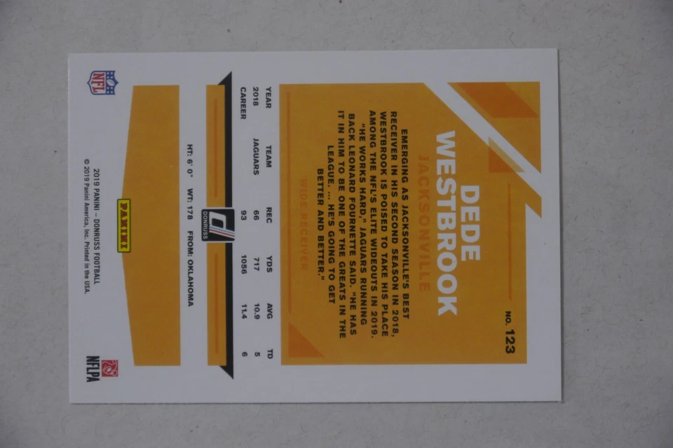 #123 Dede Westbrook Jacksonville Jaguars 2019 Donruss Football Card AT - Image 2 of 2