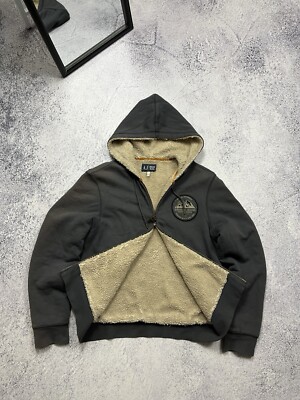 Armani Jeans Faded Japanese Fur Zip Hoodie Sherpa Jacket Men's