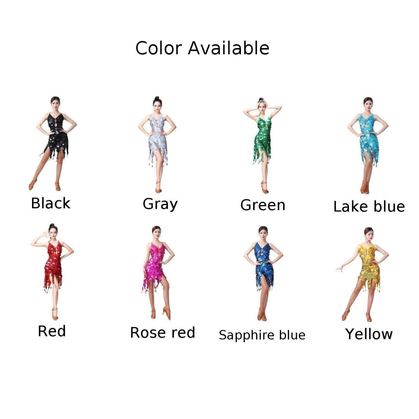 2-tlg. Tanzkleid Mit Fransen - Latin Outfit Für Mädchen 110-170cm