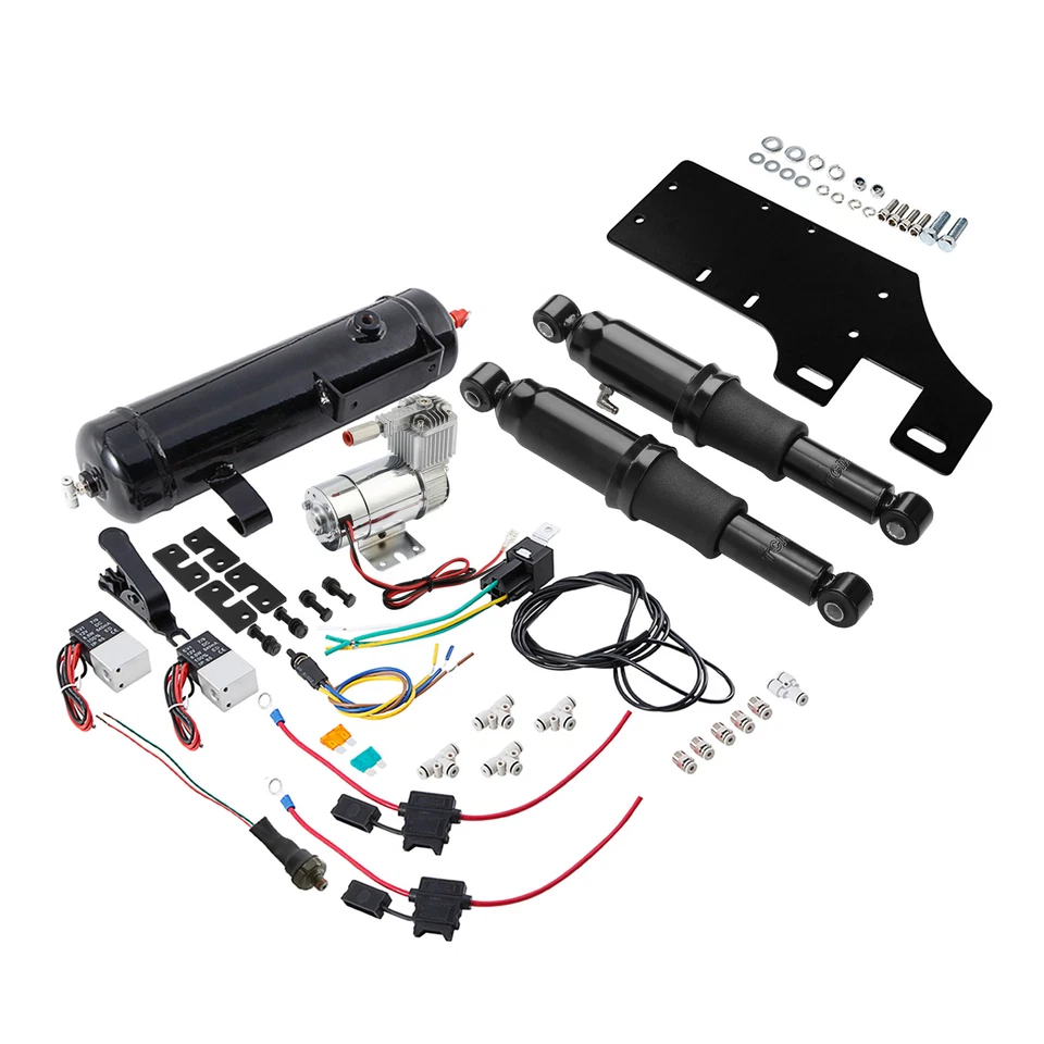 Suspensión neumática trasera con tanque de aire apto para Harley Road Street Glide 94-24 Foto 3 de 4